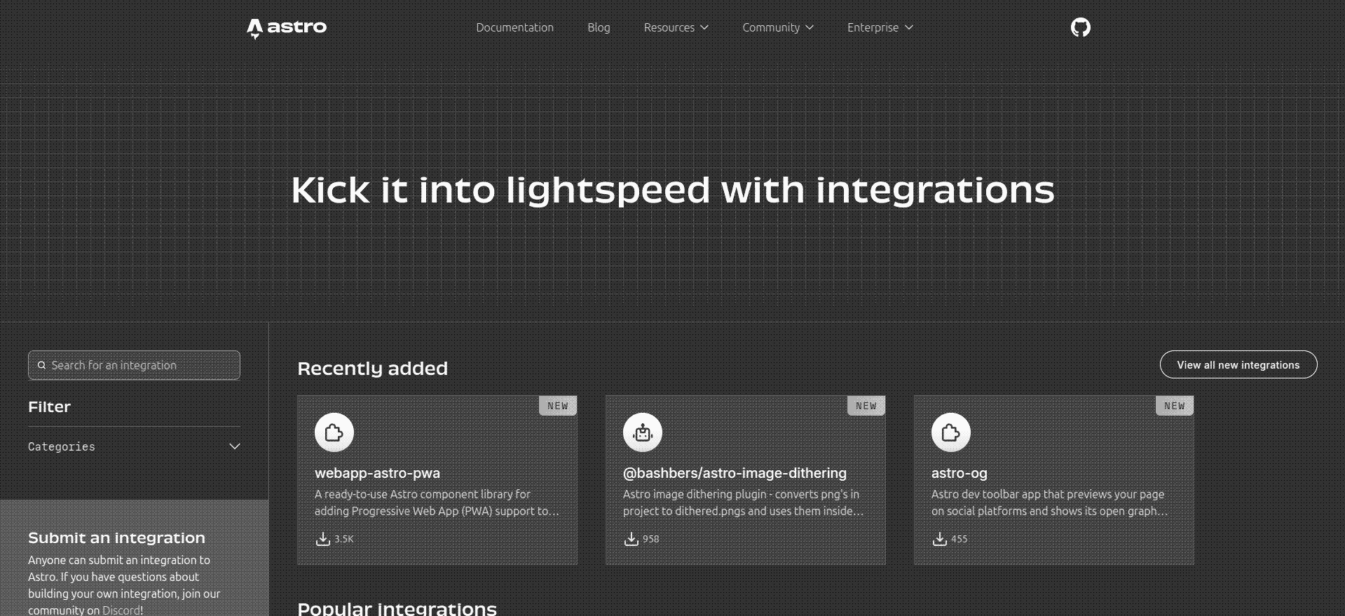 Astro integration pagina screenshot van 16 mei